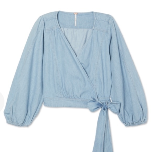 NWT Free People Sophie Denim Wrap Crop Top - Picture 6 of 6